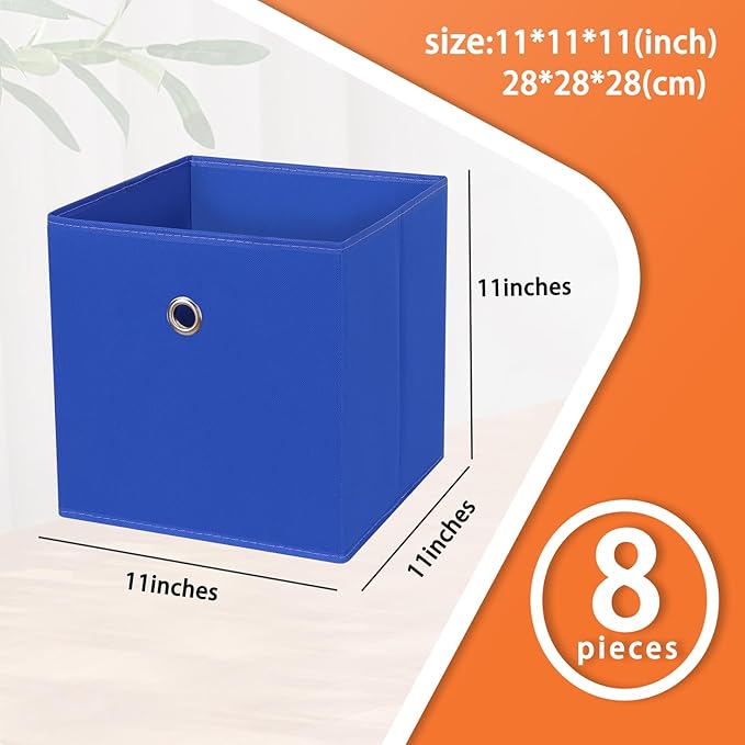 Foldable Storage Cubes Bins ,11 Inch Cloth Storage Cube Fabric Storage Box Cubes Organizer Baskets with Dual Handles for Home Organizer Set of 8 (Dark Blue)