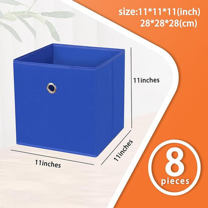 Foldable Storage Cubes Bins ,11 Inch Cloth Storage Cube Fabric Storage Box Cubes Organizer Baskets with Dual Handles for Home Organizer Set of 8 (Dark Blue)