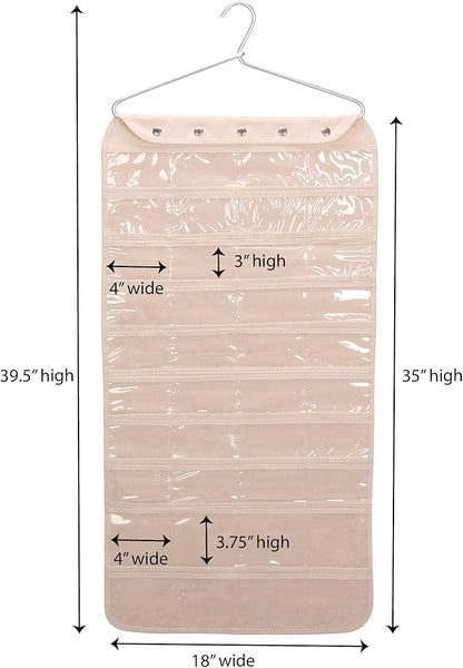 Household Essentials 80-Pocket Hanging Jewelry and Accessories Organizer, Natural Canvas,White, 5"