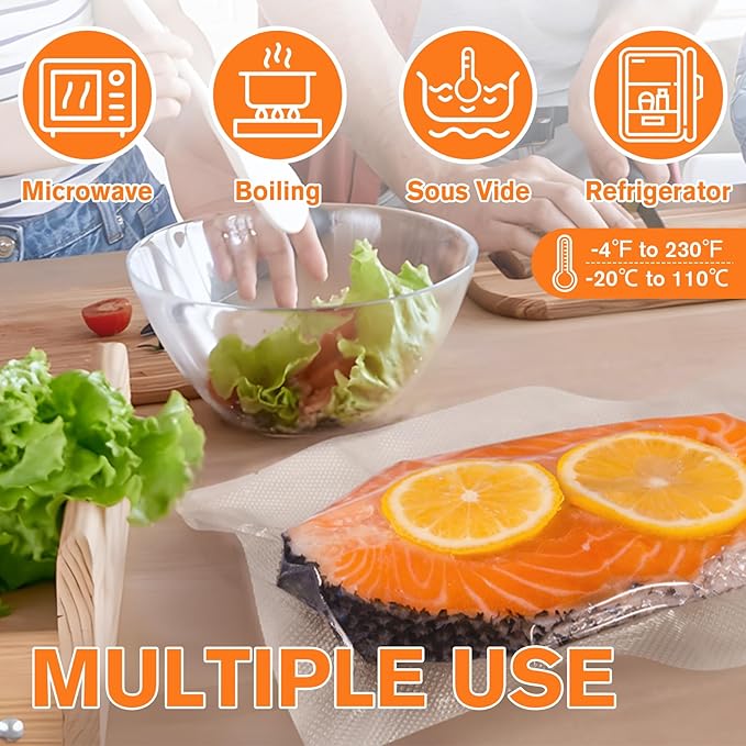 FUNFERY Precut Vacuum Sealer Bags for Food, 200 Pint 6" x 10", Food Long-Term Storage and Sous Vide Commercial-Grade Bag, BPA Free for Microwave, Boiling,Sous Vide, Refrigerator