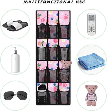 Strawberry Hanging Storage Shoe Organizer for Closet 12 Mesh Pockets Over The Door Wall Closet Holder for for Boots & Sneakers Toys