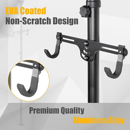 CyclingDeal Floor to Ceiling 2 Bike Storage Stand | Adjustable Aluminum Dual Hanger Pole Rack with Gravity Hooks & Locking Mechanism | Extends 5ft to 10ft | No-Drill Indoor Garage Apartment