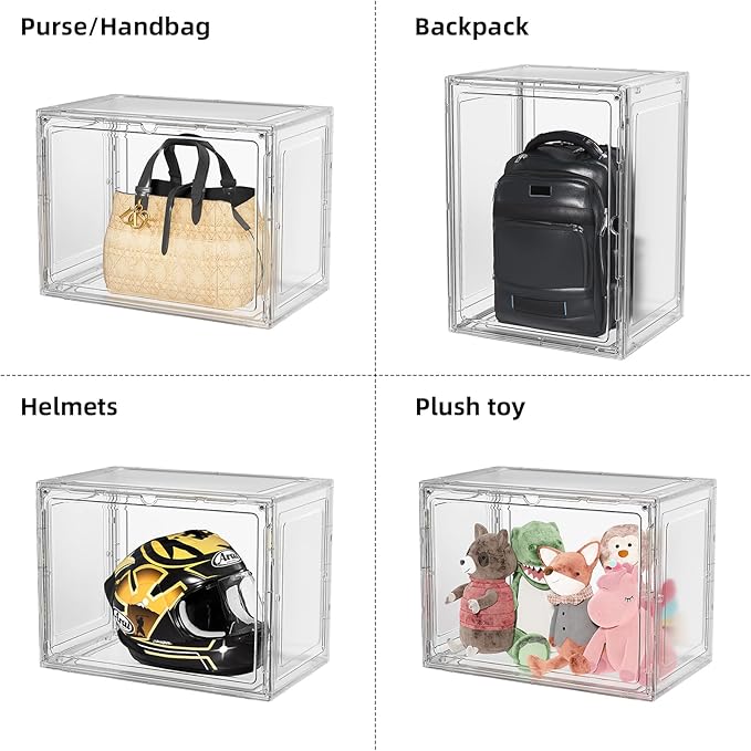Boot Storage Organizer Tall Boot Shoe Storage Box for Closet 4 Pack Super Large Plastic Boots Container for Storage, Stackable Display Case for Collectibles, Backpack, Helmet, White, XXXXL