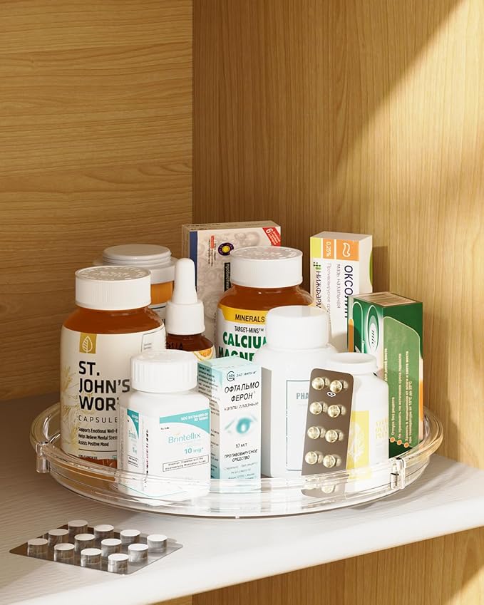 LAMU 2 Pack Lazy Susan Organizer 9.25 inch Lazy Susan Turntable for Cabinet, Rotating Spice Organization for Cabinet, Kitchen, Table Top, Countertop, Pantry Fridge Organizers and Storage, Clear
