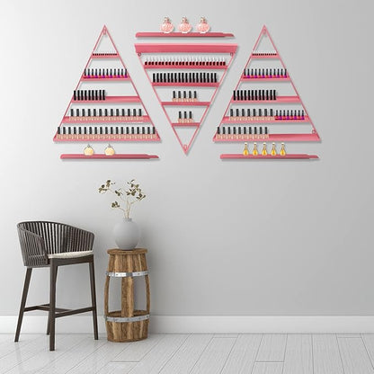 Metal Wall-Mounted Nail Polish Storage Racks, Nail Polish Storage Racks 6PCS Triangular Cosmetic Display Racks Metal Wall Mounted Nail Polish Rack for Spa Nail Salon Shop Home (Pink)
