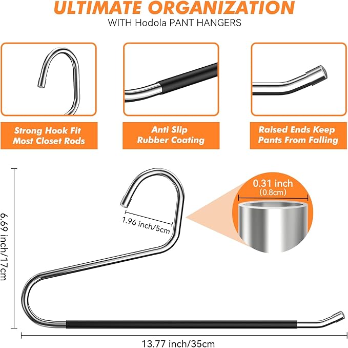 18 Pack Space Saving Open Ended Metal Pant Hangers, Non Slip Jean Hangers for Men and Women, Closet Storage Organizer for Clothes Leggings Slacks Trouser Ties