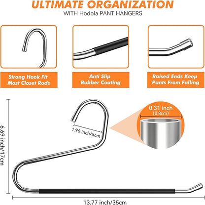 18 Pack Space Saving Open Ended Metal Pant Hangers, Non Slip Jean Hangers for Men and Women, Closet Storage Organizer for Clothes Leggings Slacks Trouser Ties