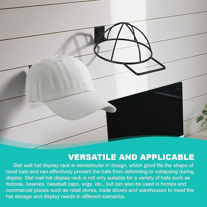 6 Pcs Slat Wall Hat Display Rack, Slat Wall Hat Racks for Vendors, Slatwall Hat Display for Baseball Hats Beanies Wigs Organization, Home, Retail Store