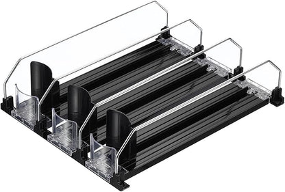 uxcell 3pcs Soda Can Organizer for Refrigerator, Self-Pushing Drink Organizer for Fridge, Width Adjustable Drink Dispenser Beverage Pusher For Pantry Vending Machine, Black
