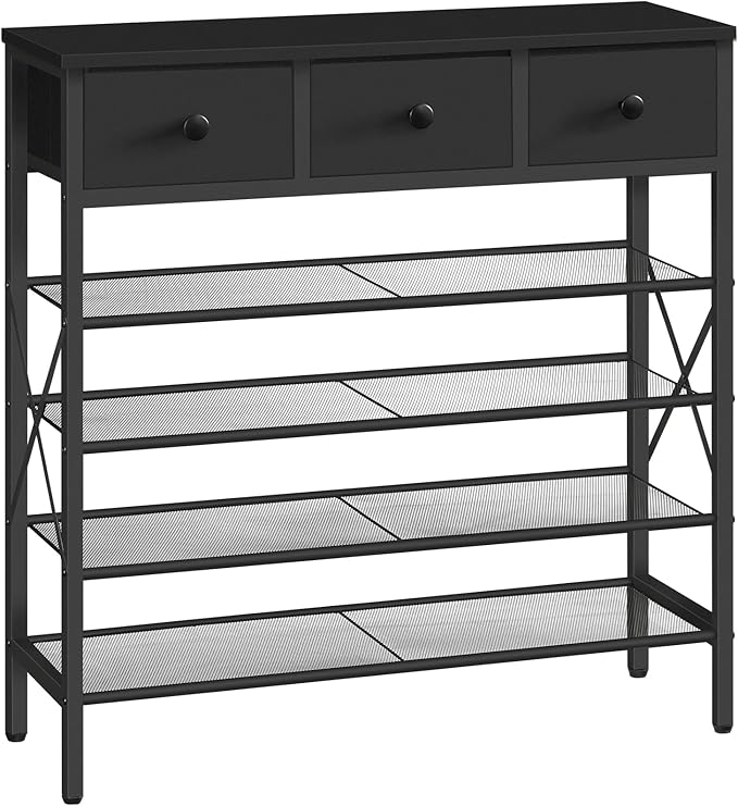 YATINEY 5-Tier Shoe Rack with 3 Drawers, Metal Shoe Organizer for 20 Pairs with Storage Shelves and Wooden Top, for Entryway, Hallway, Foyer, Closet, Black SS35BB