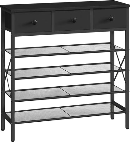 YATINEY 5-Tier Shoe Rack with 3 Drawers, Metal Shoe Organizer for 20 Pairs with Storage Shelves and Wooden Top, for Entryway, Hallway, Foyer, Closet, Black SS35BB