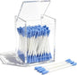Clear Acrylic Qtip Holder with Lid, Cotton Balls Swab Organizer, 2.95" x 2.56" x 3.94" Dispenser for Makeup Pad, Floss Picks, Bath Salts, Cosmetic Storage Case, Home Bathroom Decor (DP058)