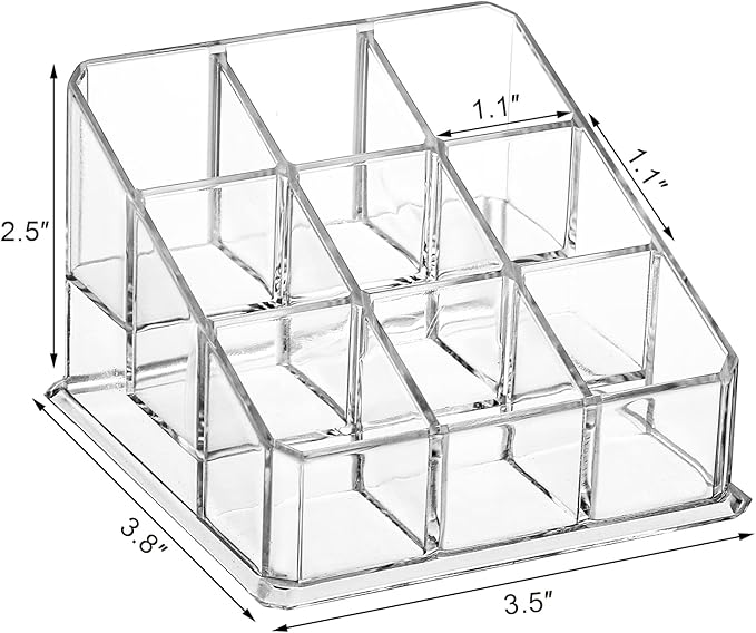 Foraineam 6 Pack Lipstick Holder Organizer, 9 Spaces Clear Lip Stick Storage Stand Container, Small Cosmetic Beauty Makeup Display Cases for Lipsticks, Lipgloss, Brushes, Bottles