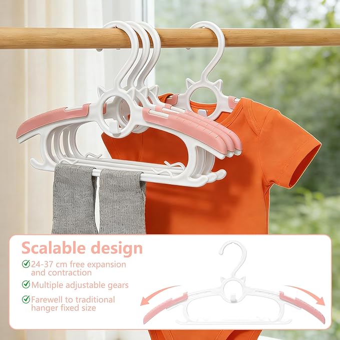 Baby Hangers for Nursery Closet,Infant Hanger 20 Pink Non-Slip and Extendable Plastic Children's Newborn Baby Hanger 11"-14" Adjustable Children Coat Hanger for Girl Boy Toddler Kids Child