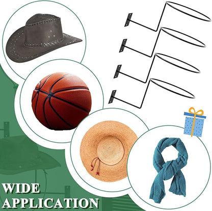 TiciKim Pack of 4 Metal Hat Holder Wall Mounted Cowboy Hat Rack Hat Hanger for Wall Display, Cowboy Hat Holder Organizer Multifunctional Organizer Display Rack for Cowboy Hat, Cap, Wigs (Black)