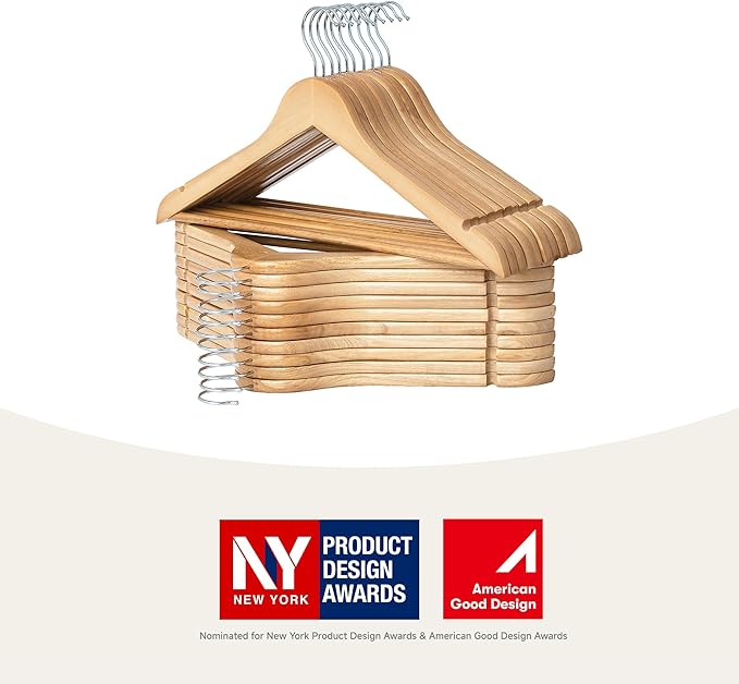 StorageWorks Wooden Hangers 20 Pack, Wood Coat Hangers for Closet, Heavy Duty Clothes Hangers for Suits, Shirts, Pants, Jackets, Natural Wood Color