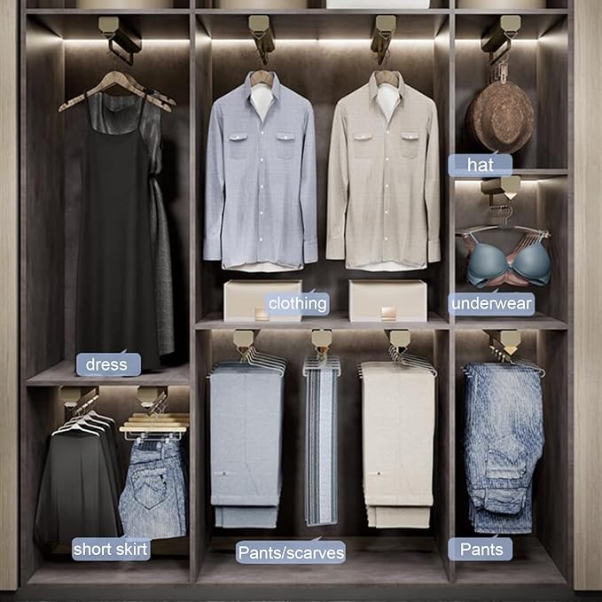 Extendable Pull-Out Closet Valet Rod,Fashion Retractable Pants Hangers,Non-Slip Solid Hanging Rod,Double Damping Slide Track,for Shallow Cabinet/Narrow Cabinet,Load-Bearing 30 kg