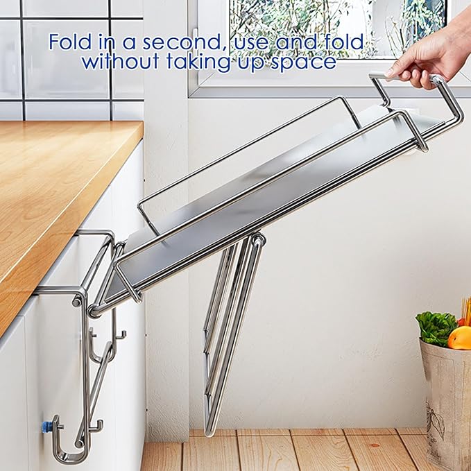 Cabinet Door Organizer – Foldable Storage Hanger with Stainless Steel Frame | Compact Adjustable Organizer Space Saving Design for Cabinet Door Home Kitchen Bathroom Shelving
