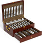 Walnut Silverware Storage Box,Silverware Flatware Case with Felt Lined,Flatware Storage Box for 12 sets of Utensils,Silverware Chest without Silverware,Silverware Organizer with Lid