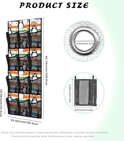 Cute Penguin Door Hanger Organizer Bathroom 12 Pockets Wall Hanging Storage Easy to Install Over The Door Shoe Organizer for Living Room Mesh Fabric Shoe Holder Hanger