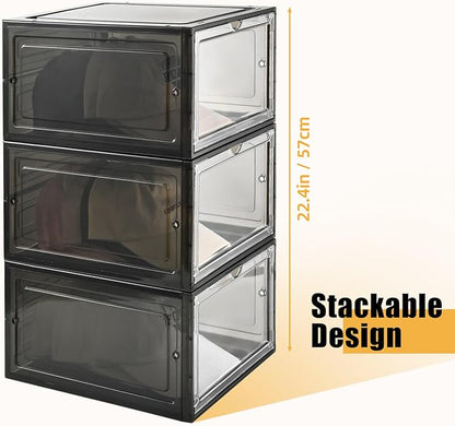 Hat Organizer Box,Stackable Clear Baseball Caps Holder Box Containers with Magnetic Door for Hats Snapback Cap Storage,Clear Hat Storage with Magnetic Door, Holds 60 Hats(black clear, 6 pack)