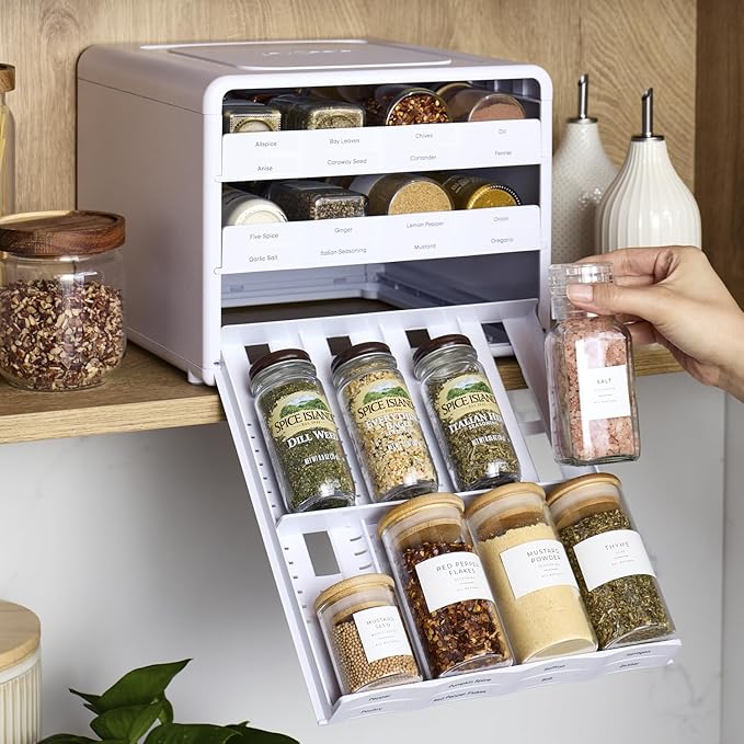 YouCopia SpiceStack® Adjustable Spice Rack Organizer, Pull-Down 24-Bottle Seasonings and Spices Holder for Kitchen Cabinet and Pantry Organization with 104 Included Labels | Adjustable