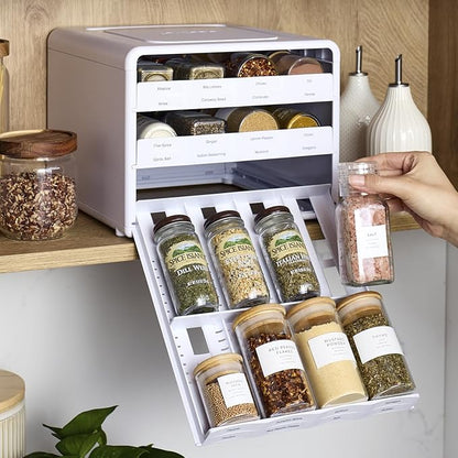 YouCopia SpiceStack® Adjustable Spice Rack Organizer, Pull-Down 24-Bottle Seasonings and Spices Holder for Kitchen Cabinet and Pantry Organization with 104 Included Labels | Adjustable