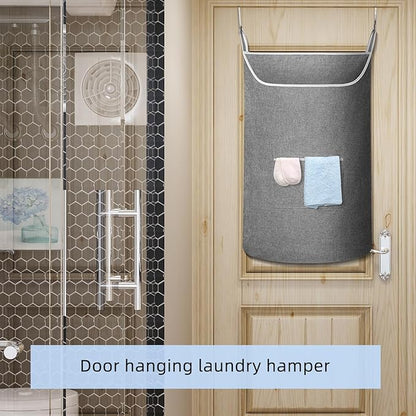 SAVERHO X-Large Hanging Laundry Hamper Bag, Door Hanging Hamper with Front Pocket Dirty Clothes Hanging Laundry Bag Large Size 35X22 inch Door Laundry Basket (Grey)