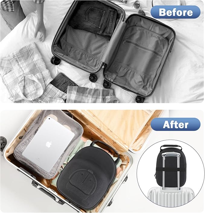 Hat Travel Case, Hard Hat Carrier Organizer with Clip & Glasses Storage, Holds 6 Baseball Caps for Home/Travel - Black