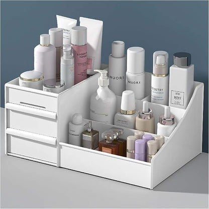 Large Makeup Capacity Cosmetic Storage Box Skin Care Organizer Jewelry,Makeup, Brushes, Lipsticks, Nail Polish Container,Desktop Dresser Sundries Storage Box (White)