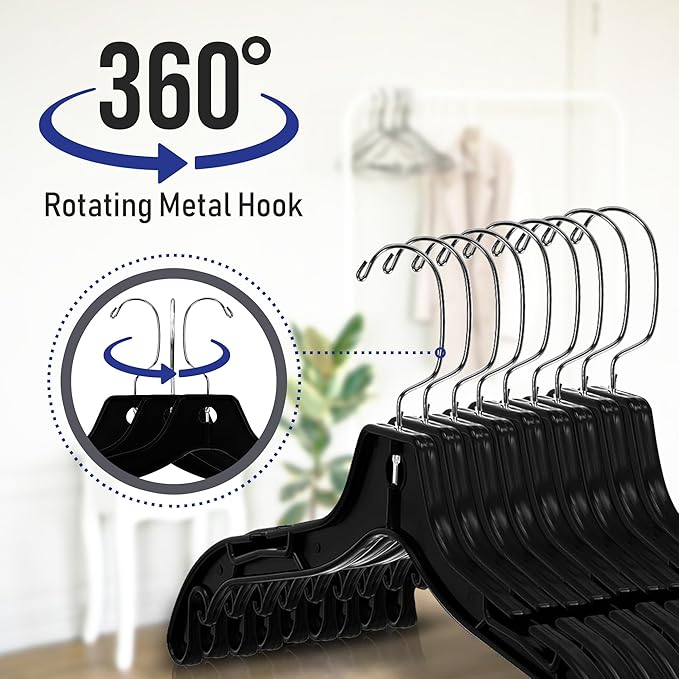 Victory Display Heavy Duty Plastic Black Hangers for Clothes | Slim Hangers with Swivel Hooks & Notched Shoulder for Closet | Durable, & Space-Saving for Clothing Storage Solution | 17inches | 25 Pack