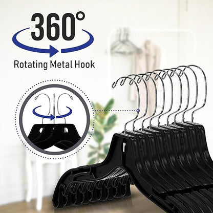 Victory Display Heavy Duty Plastic Black Hangers for Clothes | Slim Hangers with Swivel Hooks & Notched Shoulder for Closet | Durable, & Space-Saving for Clothing Storage Solution | 17inches | 25 Pack