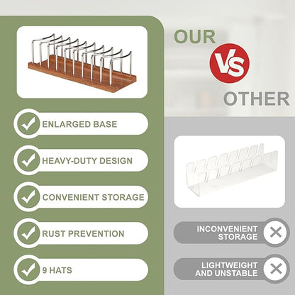 Hat Organizer for Baseball Caps - 14 Caps Organizer , Anti-Tip Stainless Steel Hat Rack & Display Stand, No Installation Required Hat Storage for Closet, Bedroom, Vanity (Stainless Steel，2 pack)