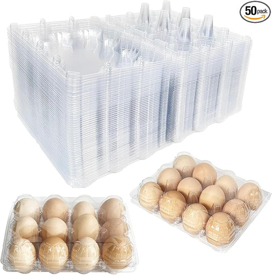 50-Pack of 12-Count Plastic Egg Cartons – Bulk Clear Reusable Egg Containers Holds Chicken Eggs | Egg Cartons Cheap Bulk, Eggs 12 Count,Suitable for farms, markets and families.