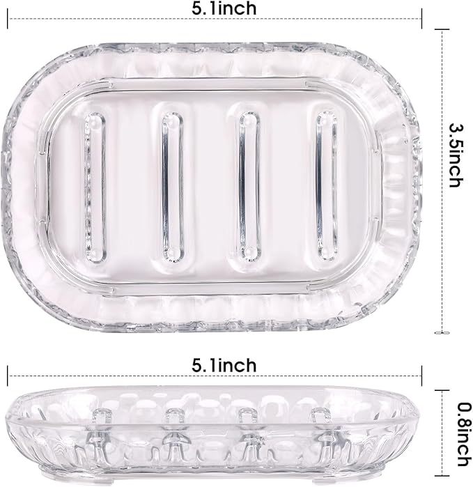 2-Pack Soap Dish Holder for Bar Soap, Bathroom Soap Dishes Soap Holder, Soap Saver Dry Stop Mushy Soap Tray for Shower Bathroom, Kitchen Sink,Clear
