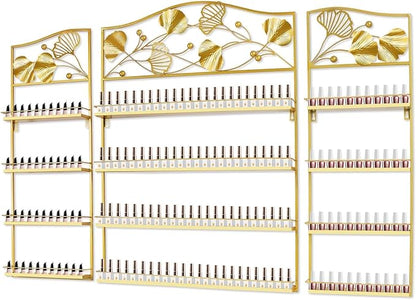 EBANKU Metal Nail Polish Racks, Gold Flower Shape Display Rack Cosmetic Display Case Lipstick Perfume Wall-mounted Shelf Essential Oil Organizer for Home Spa Nail Salon Shop