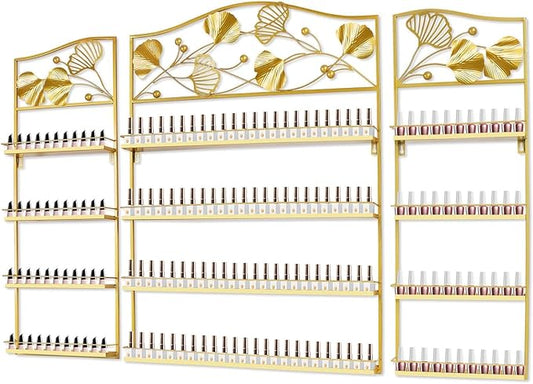 EBANKU Metal Nail Polish Racks, Gold Flower Shape Display Rack Cosmetic Display Case Lipstick Perfume Wall-mounted Shelf Essential Oil Organizer for Home Spa Nail Salon Shop