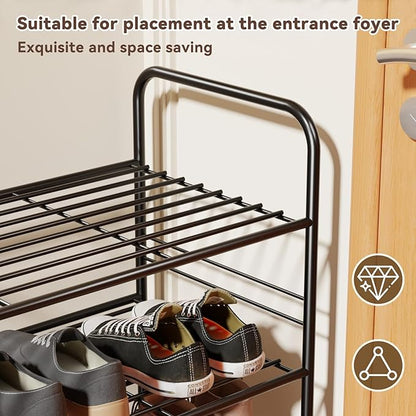 Standard Shoe Rack 3-Tier 32.5 Inches Wide, Free Standing Shoe Organizer for Indoor Outdoor | Adjustable Heavy-Duty Metal Shelf Ideal for Home Entryway Closet & Garage Balcony | Black
