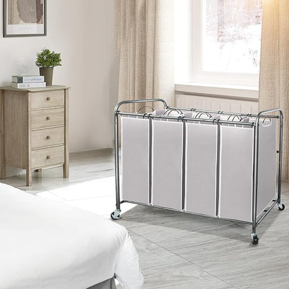 STO STO Laundry Sorter 4 Section, 4 Bag Clothes Hamper, Rolling Laundry Cart Basket with Heavy Duty Lockable Wheels and Removable Bag for Laundry Room, Bedroom, Closet, Gray