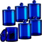 SheeChung 6-Pack Blue Acrylic Apothecary Jars - (3) 12oz & (3) 10oz Qtip Holder Set with Labels - Shatterproof Bathroom Vanity Organizer for Cotton Swabs, Balls, Pads - Coastal Decor