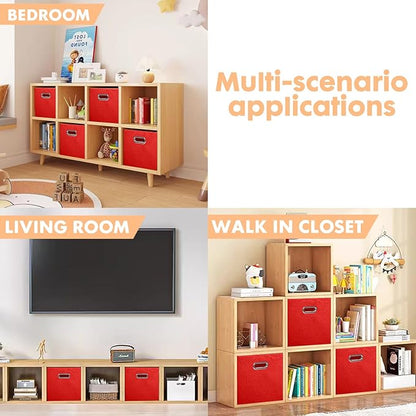 ShellKingdom Storage Bins, Foldable Fabric Storage Cubes And Cloth Storage Organizer Drawer with Metal Handle For Closet And Toys, 11 X 10.5 X 10.5 INCH, 2 Pack (Red)