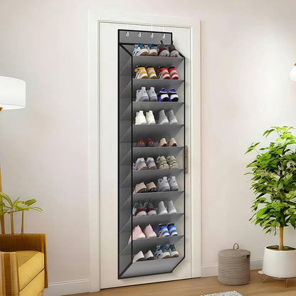 KEEPJOY 10 Tiers Mesh Over Door Shoe Organizer Storage, Hanging Shoe Holder for Door with Large Deep Pockets, Holds 20-30 Pairs of Shoes, Ideal for Sneakers & Boots(Grey)