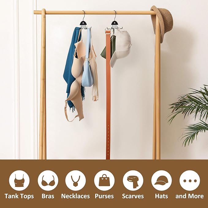 ZEDODIER 2 Pack Tie Hanger & Belt Organizer, Rotatable Tie Rack Space Saving Tie Holder with 16 Adjustable Hooks for Closet Organizers and Storage, Sturdy Belt & Tie Collection Storage, Black
