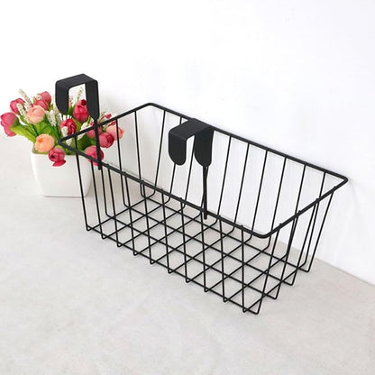 Over Cabinet Door Organizer Basket Grid Storage Baskets with Hooks Decorations Iron Metal Hanging Basket for, Black