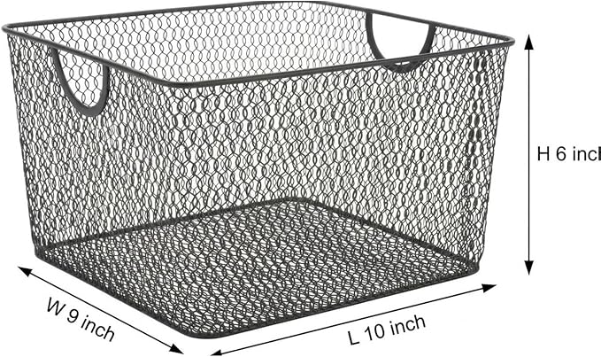 YBM HOME Household Wire Mesh Open Bin Shelf Storage Basket Organizer Black For Kitchen Pantry, Cabinet, Fruits, Vegetables, Pantry Items Toys 10” x 9” x 6”, 2-Pack, Black