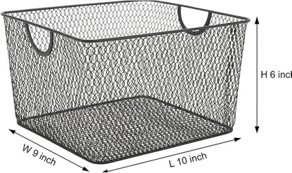 YBM HOME Household Wire Mesh Open Bin Shelf Storage Basket Organizer Black For Kitchen Pantry, Cabinet, Fruits, Vegetables, Pantry Items Toys 10” x 9” x 6”, 2-Pack, Black