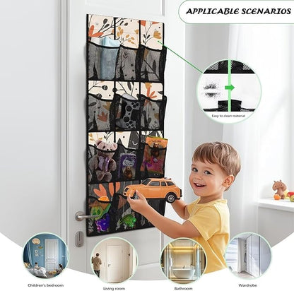 Black Cat Over The Door Shoe Organizer 12 Pockets Wall Hanging Storage for Kids Room Rabbit Door Hanger Organizer Mesh Fabric Shoe Holder Hanger for BedRoom