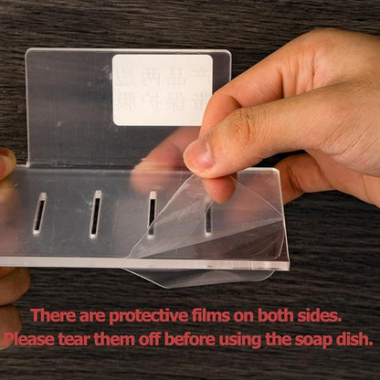 Self Adhesive Soap Dish Wall Mounted, 4 Slot Acrylic Soap Saver, Sponge Soap Holder for Shower Wall, Bathroom, Kitchen (Clear)