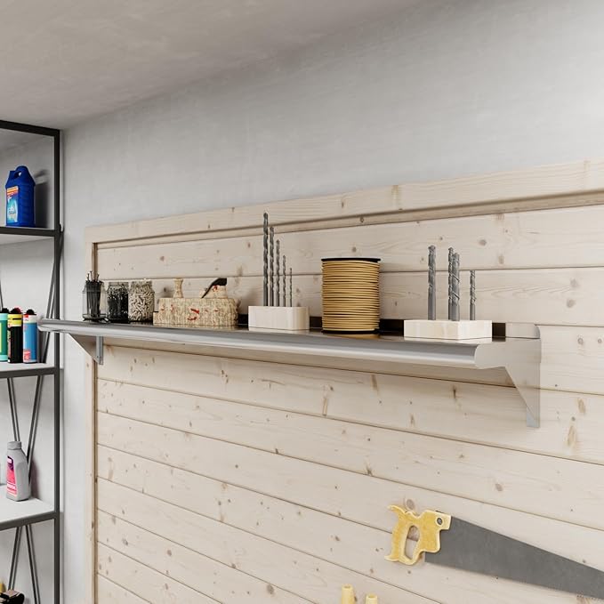 AmGood 8 in. x 60 in. Stainless Steel Wall Shelf | NSF | Metal Shelving | Garage, Laundry, Storage, Utility Room | Restaurant, Commercial Kitchen
