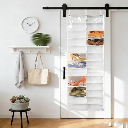Over The Door Sweatshirt Organizer, Hoodie Organizer For Closet, 26-Pocket Hanging Clear Door Shoe Organizers, Portable Hoodie Storage Organizers - Large 63" x 22" Foldable (Black)